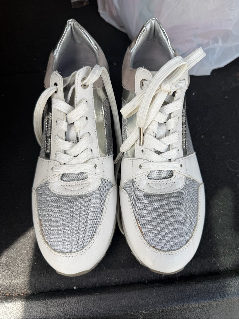 Micheal Kors White and Silver Lace-Up Sneakers